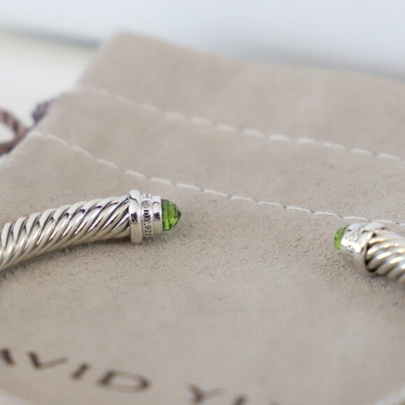 David Yurman Sterling Silver 5mm Cable Bracelet Peridot & Diamonds size Small - Picture 6 of 6